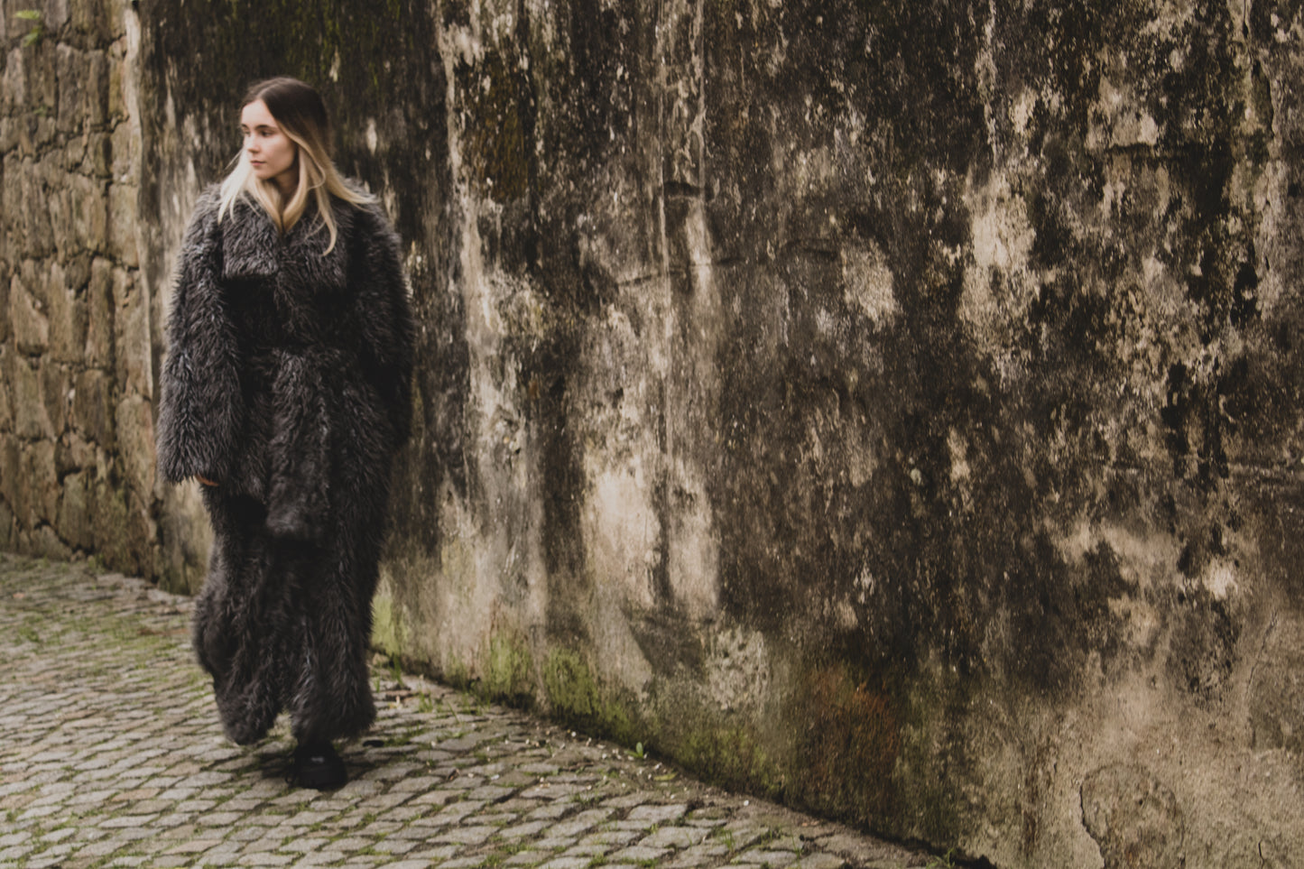 Extra Long Gray Faux Fur Coat