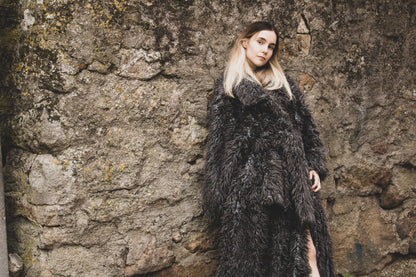 Extra Long Gray Faux Fur Coat