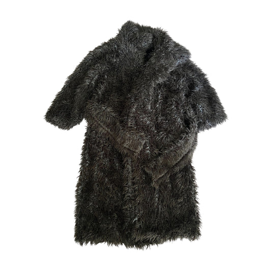 Extra Long Gray Faux Fur Coat